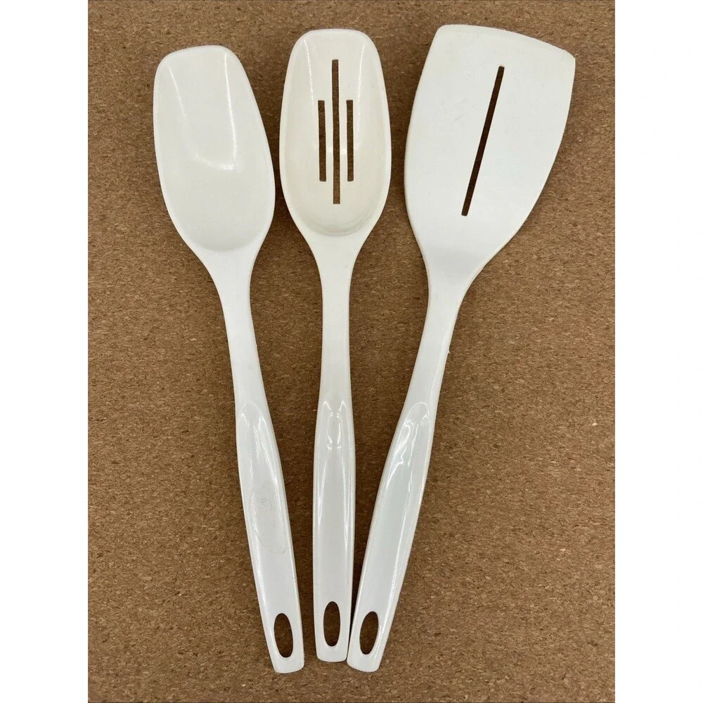 Foley Nylon Cooking Slotted Spoon Spatula Turner Serving Ivory Vintage Set of 3